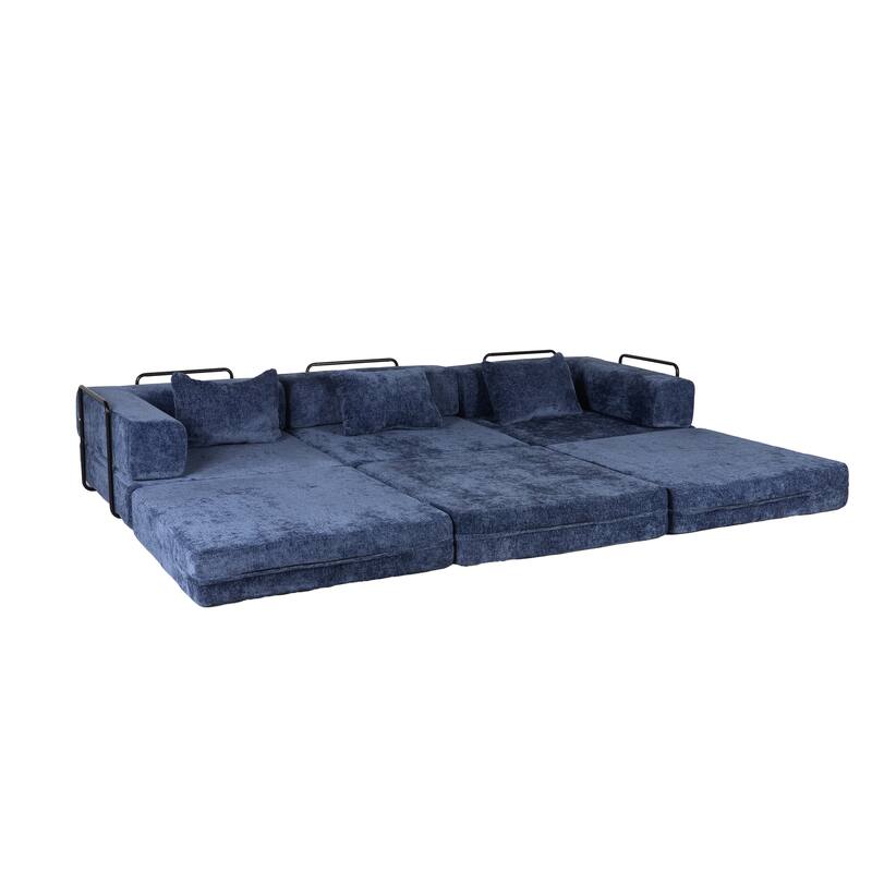 Chenille Fabric Compression Sofa, Boneless Modular Sectional Sofa, Convertible Floor Sofa Bed with Fixed-Shape Frame