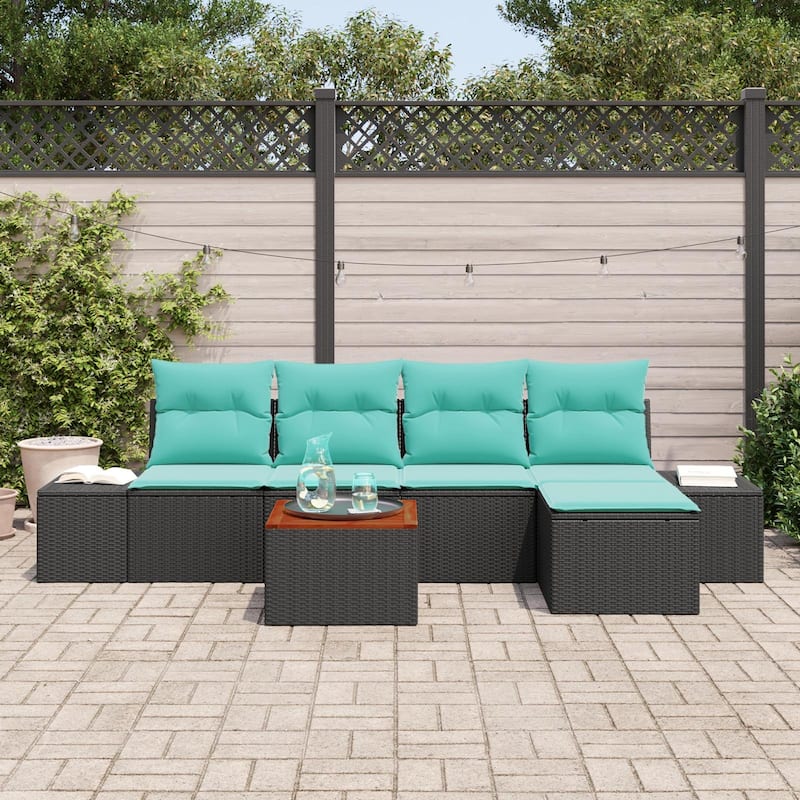 vidaXL 6 Garden Sofa Set with Cushions Black/Grey Poly Rattan - 115.7 x 24.4 x 27.2