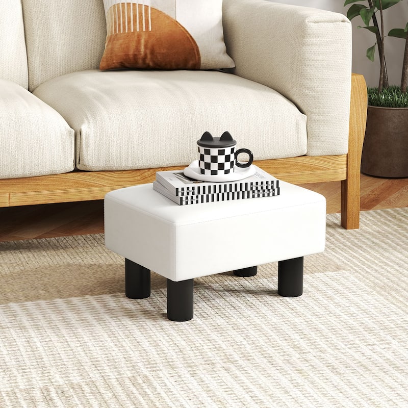 Gymax PU Leather Ottoman Rectangular Footrest Small Stool - See Details