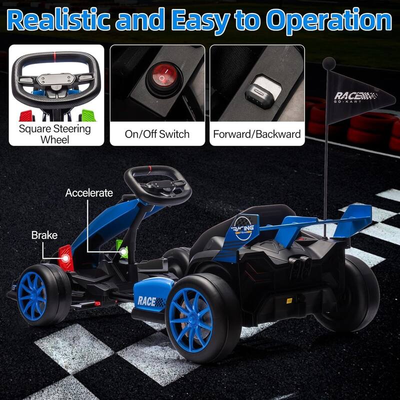 24V Go Kart, High Speed Drifting Kart Car Riding Vehicle Toy for Kids 6+ Years Best Gift