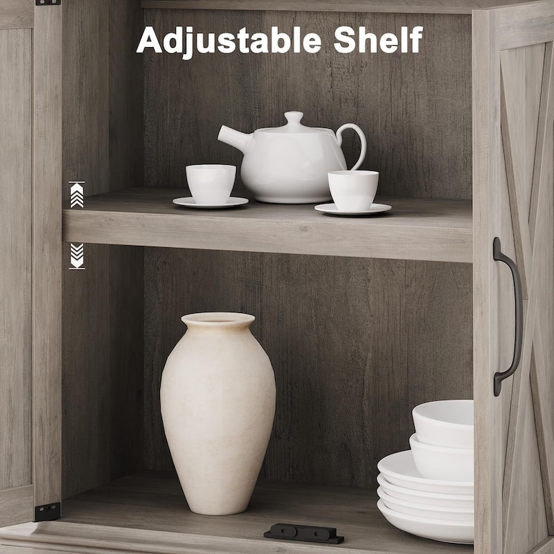 Book Shelf with Door, 5 Tier Wooden Book Case with Storage, 68.7"