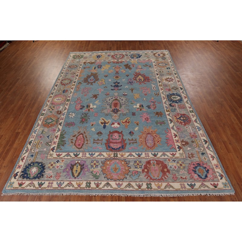 Light Blue Oushak Oriental Area Rug Handmade Wool Carpet - 8'10" x 11'8"