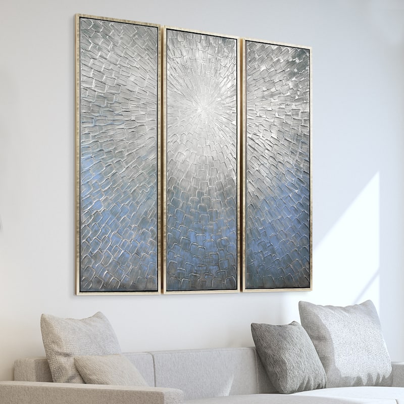 Silver Ice Textured Metallic Hand Painted Framed Canvas Wall Art, Set and Single