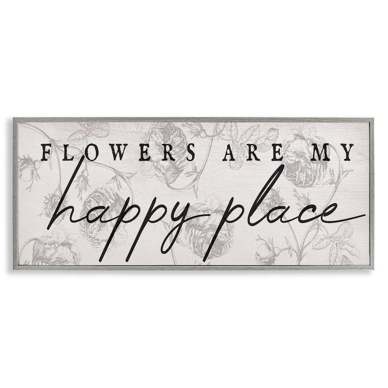 Stupell Flowers Are Happy Place Framed Giclee Art Design By Lil' Rue - 24 x 10 - Grey