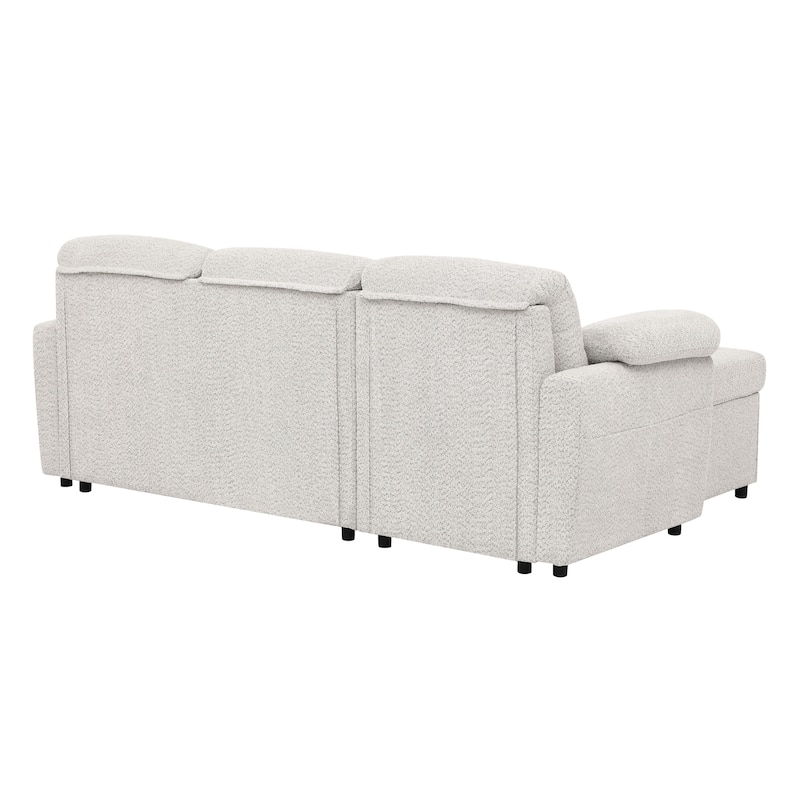 3 in 1 Convertible Sleeper Sofa Couch, 86.2 Inch L Shaped Sectional Sofa with Built In Storage Chaise and Pull Out Bed