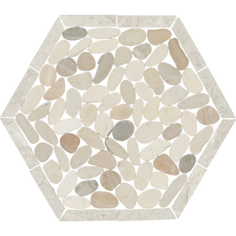 Daltile Pebble Oasis Natural Stone Framed Hexagon Pebble Mosaic 11" x 10" (11 PC per Carton) (10.88 SQFT per Carton)