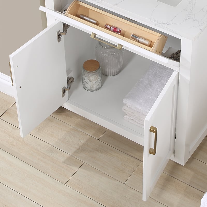 Altair Gavino Bath Vanity with Grain White Composite Stone Top and Mirror