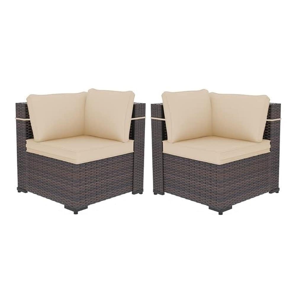 Outdoor Rattan Sectional Sofa Set, Patio Furniture Conversation Set with Fire Pit Table