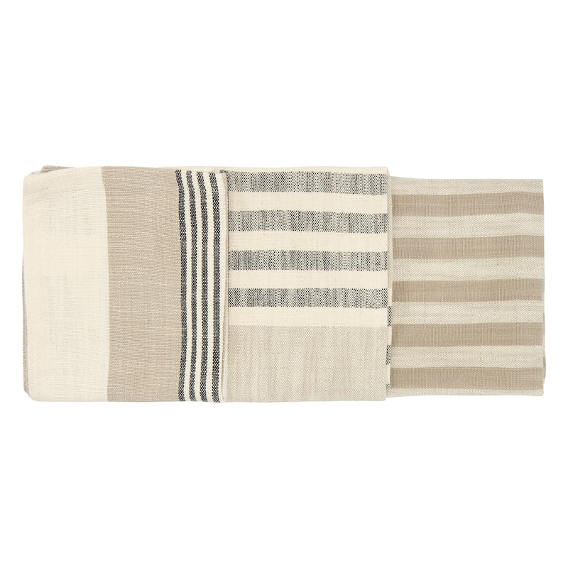 Tan & Grey Striped Cotton Tea Towels (Set of 3 Pieces)