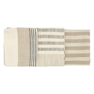Tan & Grey Striped Cotton Tea Towels (Set of 3 Pieces)
