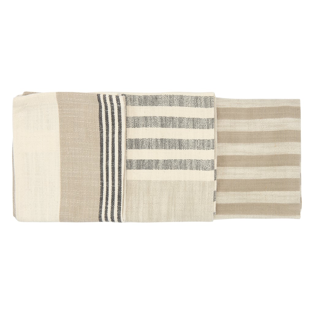 Tan & Grey Striped Cotton Tea Towels (Set of 3 Pieces)