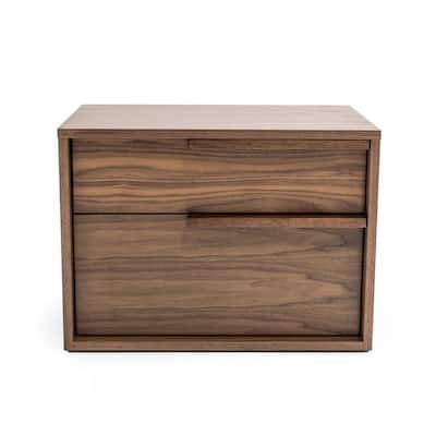Modern 2-Drawer Walnut Nightstand for Bedroom with Soft-Close Drawers and Wood Accents