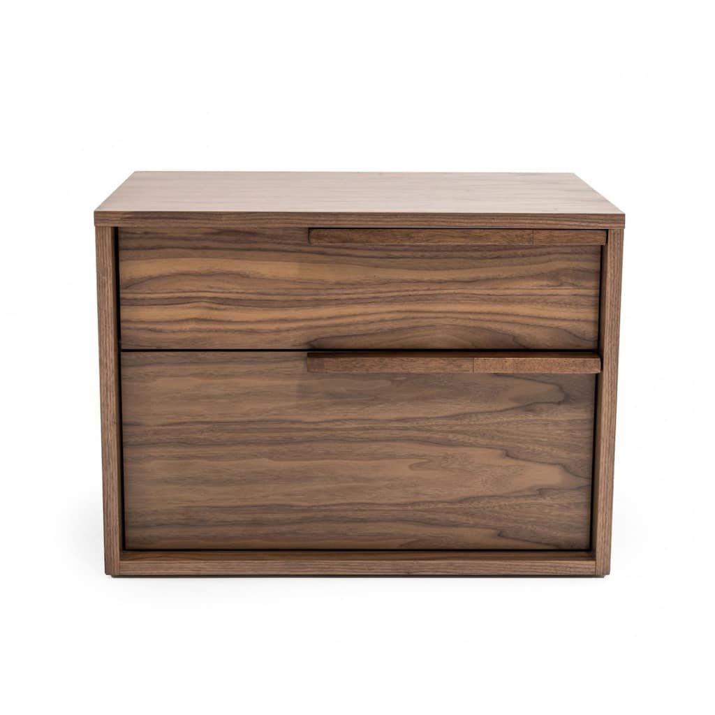 Modern 2-Drawer Walnut Nightstand for Bedroom with Soft-Close Drawers and Wood Accents