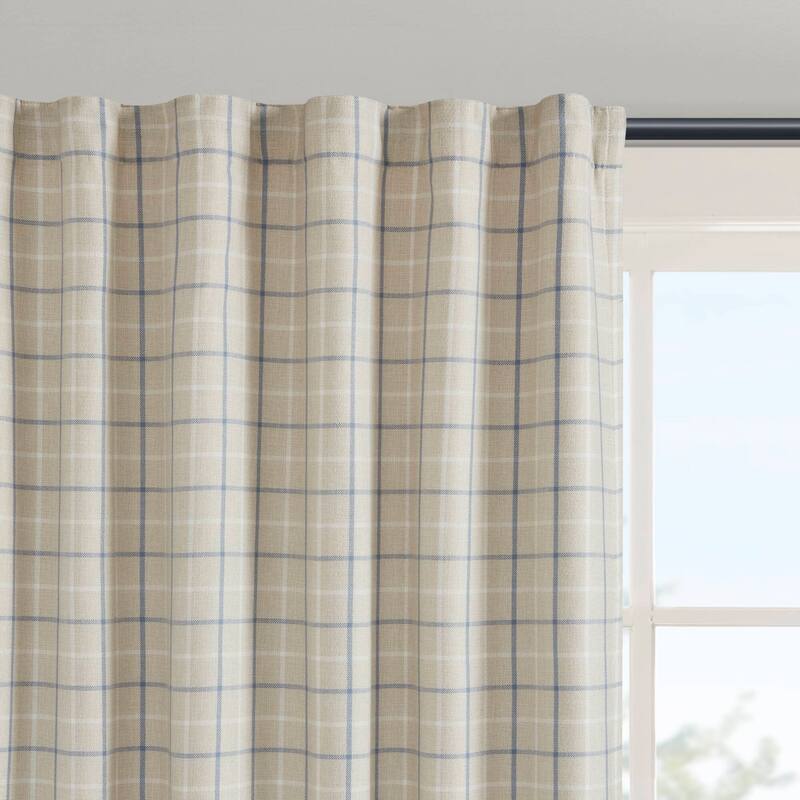 Madison Park Anaheim Plaid Rod Pocket and Back Tab Single Curtain Panel with Fleece Lining