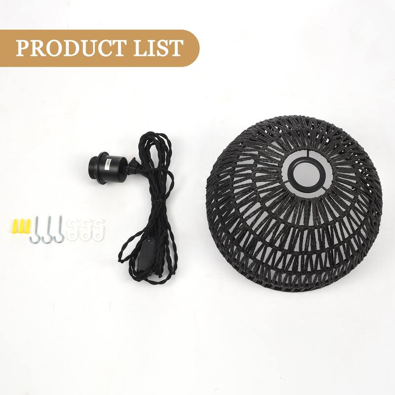 Plug in Handwoven Hemp Rope Lampshade Pendant Light with On/Off Switch