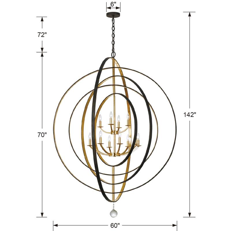Luna 12 Light Bronze & Gold Chandelier - 60'' W x 63'' H