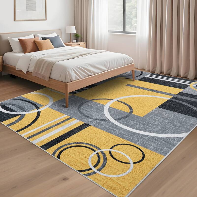 Washable Rugs for Living Room Bedroom Circles Pattern Rug Modern Geometric Area Rug