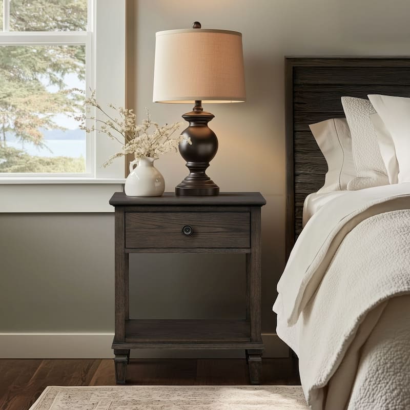 Madison Park Signature Victoria one-drawer wood bedside table with shelf - Antique Brown - 1-drawer