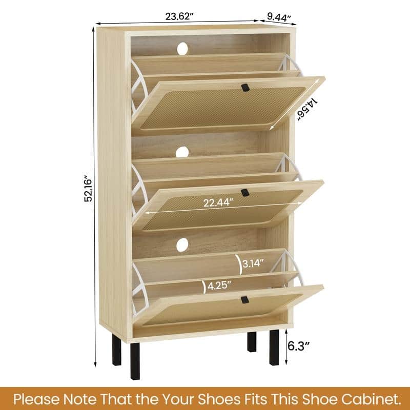 Bohotic Mid-Century Modern Style 3 Flip Drawers Shoe Cabinet Free Standing Shoe Rack for Home Office