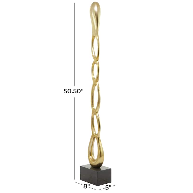 Sleek Aluminum Metal Tall Linked Floor Abstract Sculpture with Black Base - Gold, Silver, Black