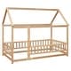 preview thumbnail 7 of 14, Twin Size Floor Wooden Bed with House Roof Frame and Fence Guardrails DIY Decor Kids