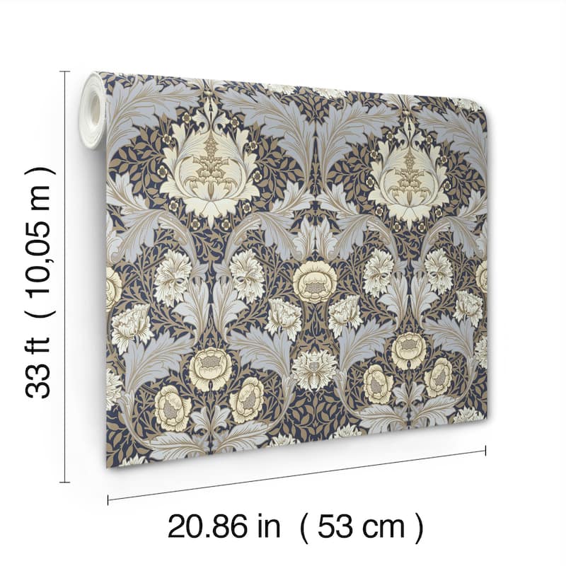 Myrtle Blue Floral Ogee Wallpaper