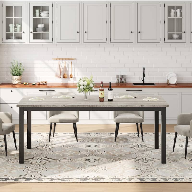 Industrial Dining Table, 71.7" Wooden Dining Table with Metal Legs