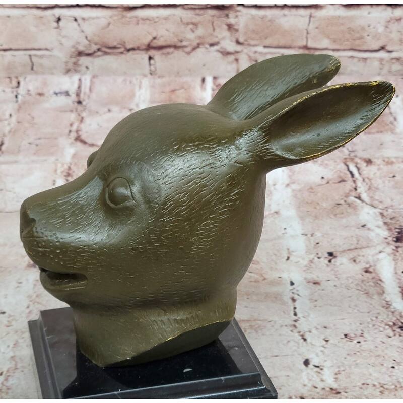 Bronze Rabbit Hare Head Statue Realistic Wildlife Sculpture Decor
