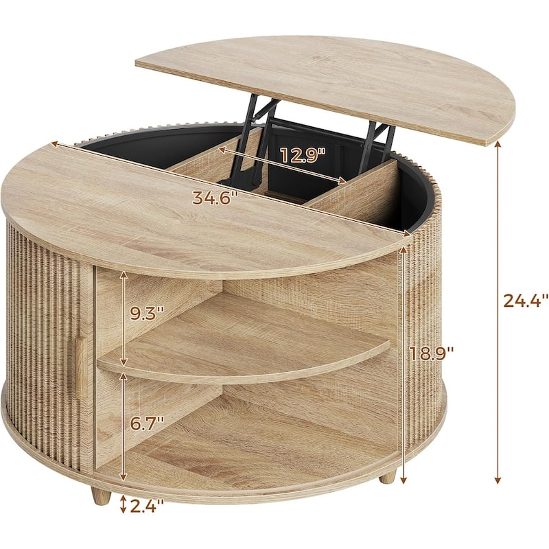 Round Lift Top Coffee Table 180 Grad Curved Sliding Door Living Room