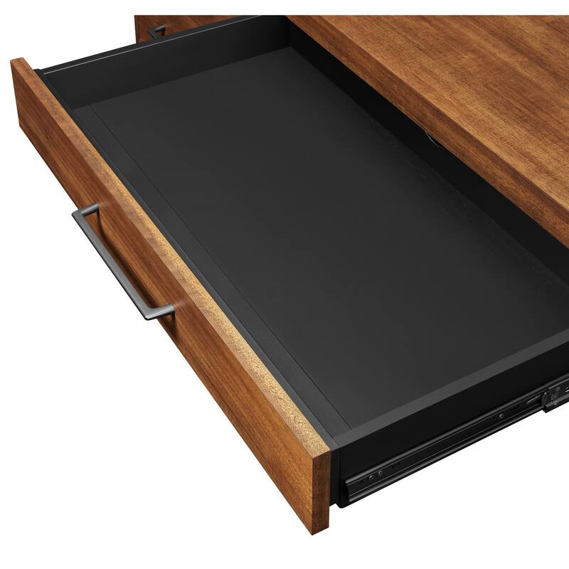Modern Wood Double Pedestal Executive Desk, Writing Table, Office Desk, Fully Assembled, Rich Medium Brown