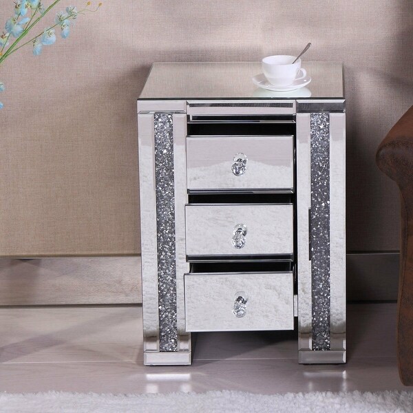 Shop Mirrored 3 Drawer Side End Table Nightstand Bedroom Furniture 7 6 X 9 6 Overstock 31492264