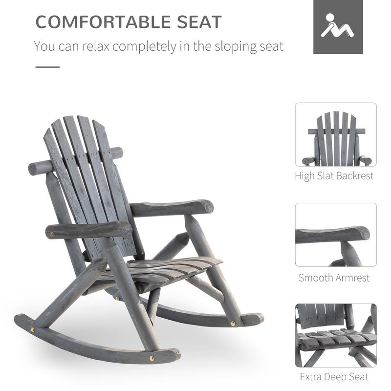 Outsuuny Adirondack Rocking Chair with Slatted Design and Oversize Back for Porch, Poolside, or Garden Lounging
