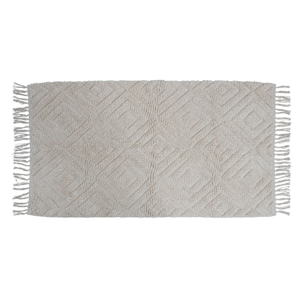 Cotton Tufted Rug with Diamond Pattern and Fringe - 65" L x 36" W x 0" H