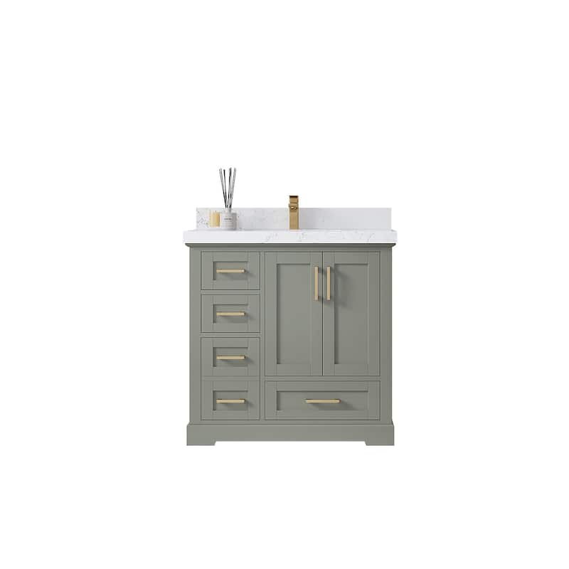 Willow Collections 36 x 22 Boston Center Sink Right Bathroom Vanity with Countertop