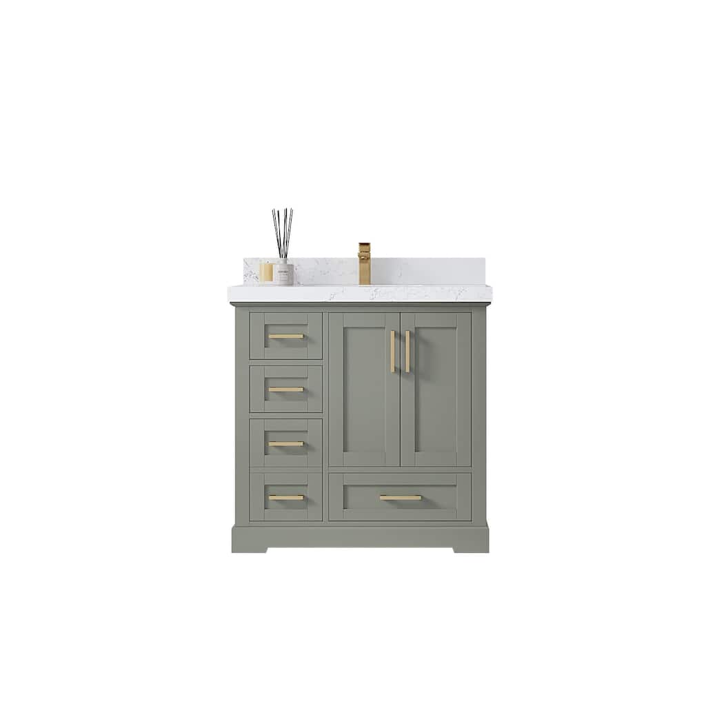 Willow Collections 36 x 22 Boston Center Sink Right Bathroom Vanity with Countertop