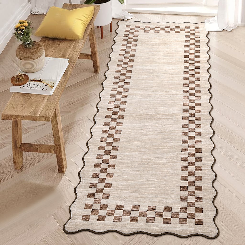 Garvee Scallop Check Washable Soft Area Rug