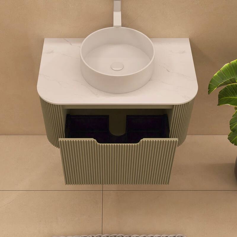 Wall-Mounted Bathroom Vanity with White Round Ceramic Sink