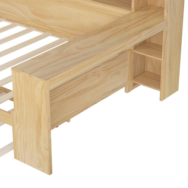 Wooden Twin Size Daybed with Storage Shelves, Multi-functional Bed with Twin Size Trundle Bed and Study Desk