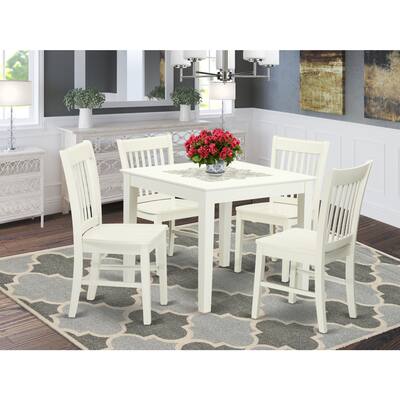 5-Piece Linen White Finish Solid Wood Top - Dining Room Set - Seats-4