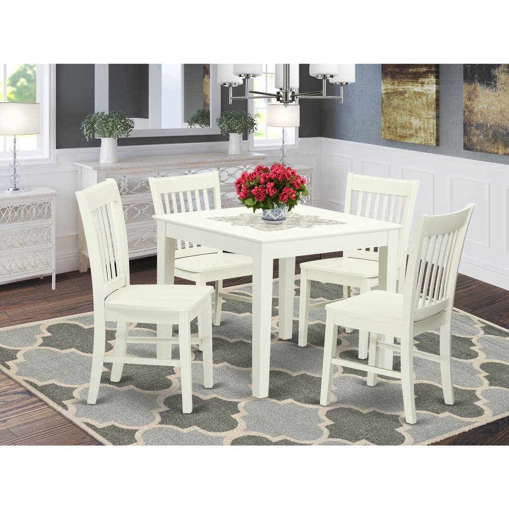 5-Piece Linen White Finish Solid Wood Top - Dining Room Set - Seats-4