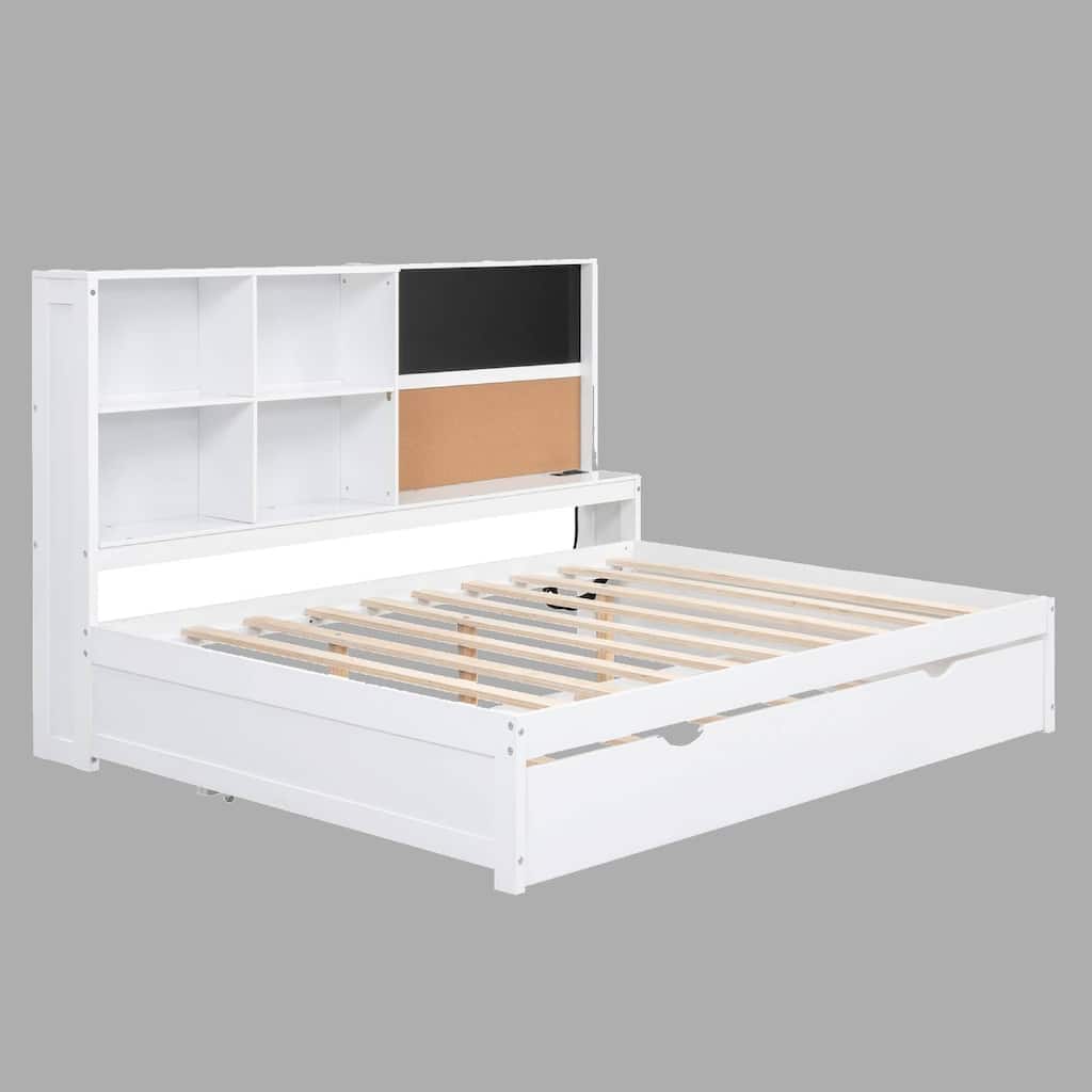 Full or Twin Size Daybed with Built-in Storage, Corkboard, USB Charging Ports, and Trundle