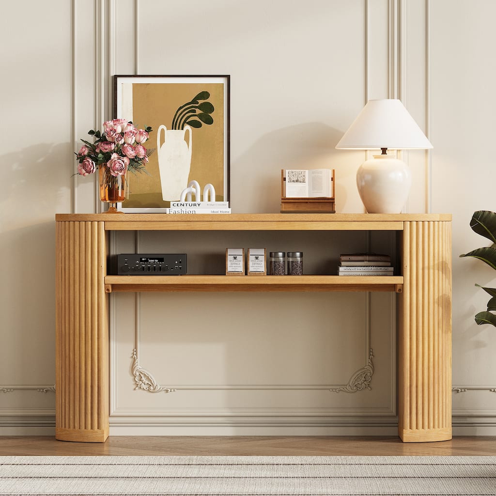 Rustic Console Table Entryway Table Sofa Table with Fluted Legs, Natural Accent Table Hallway Table with Shelf