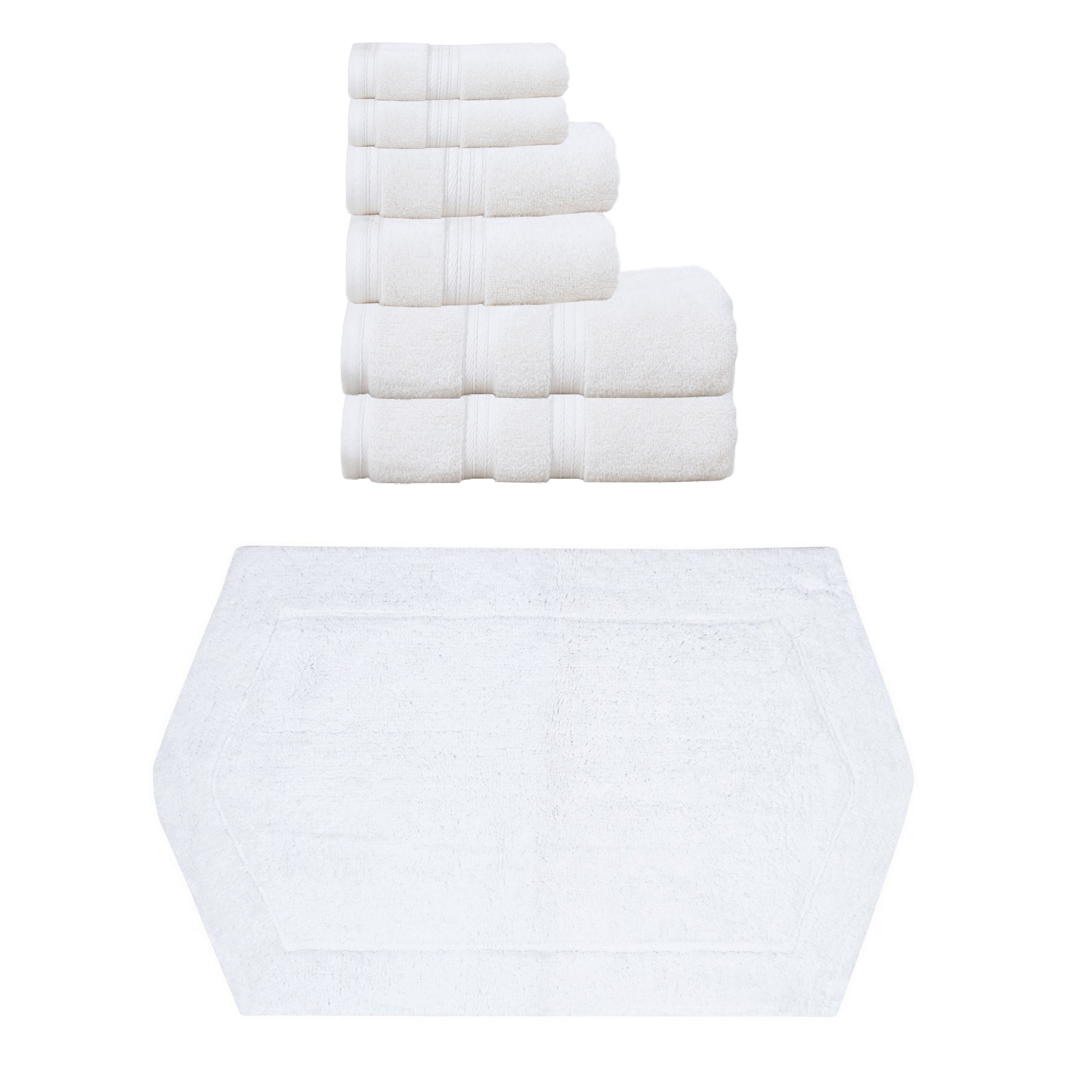 Home Weavers Waterford Collection 100% Soft Cotton 6 Pc Towel Set & 1 Pc Bath Rug, Machine Washable & Non Slip (Set of 7)