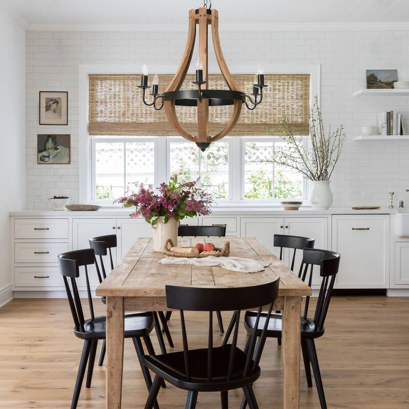 Wood & Metal Chandelier with Six Lightbulbs