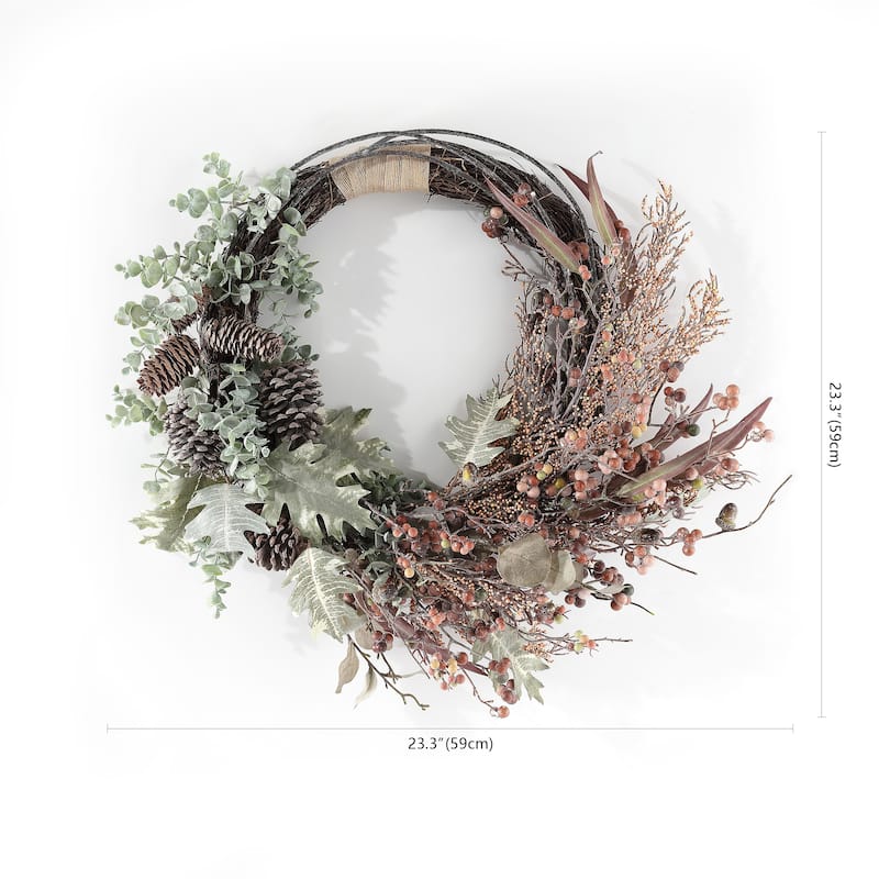 SAFAVIEH Faux 24 Inch Berry & Eucalyptus Semi-Wreath - 23" W x 23" D x 8" H