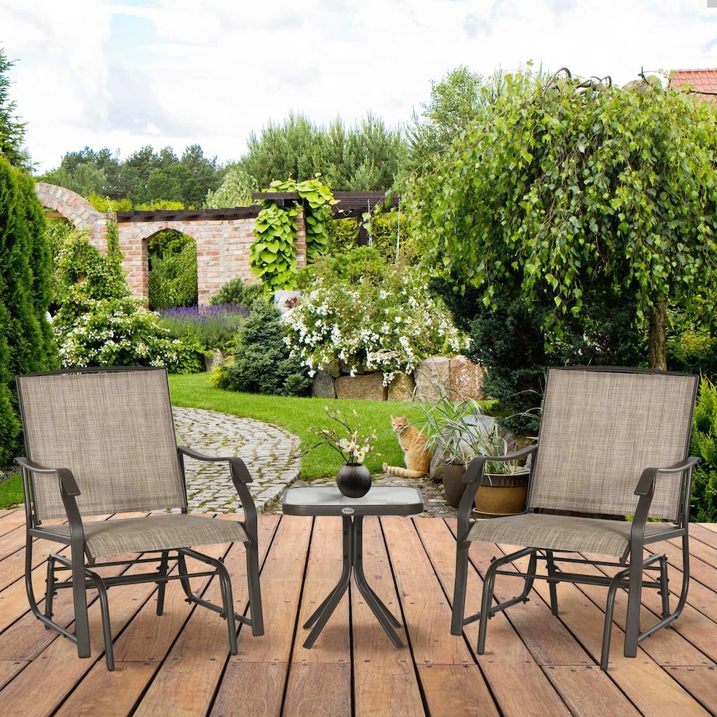 3 Piece Outdoor Glider Chair with Coffee Table Bistro Set
