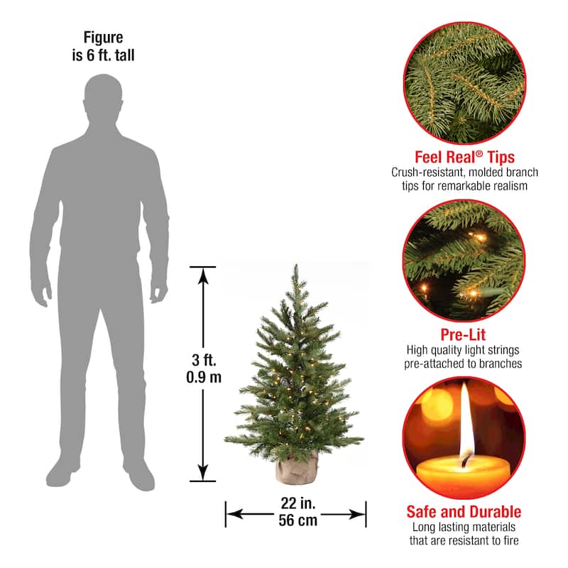 National Tree Company 3 ft. Feel Real Nordic Spruce Pre-Lit Tree in Burlap - 3 Foot