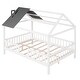 preview thumbnail 5 of 7, White+Gray Pine Wood House Platform Bed with Roof and Fence