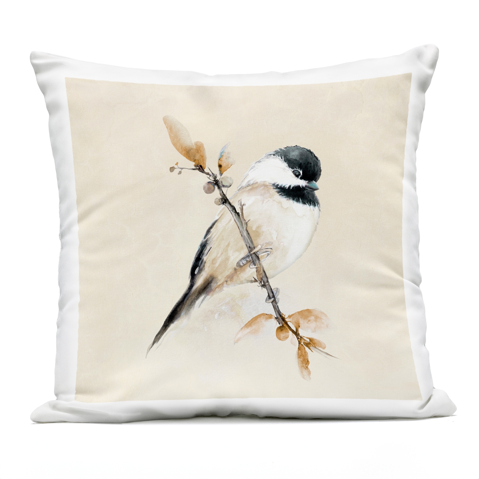 Stupell Muted Watercolor Chickadee Printed Outdoor Throw Pillow Design by Diannart