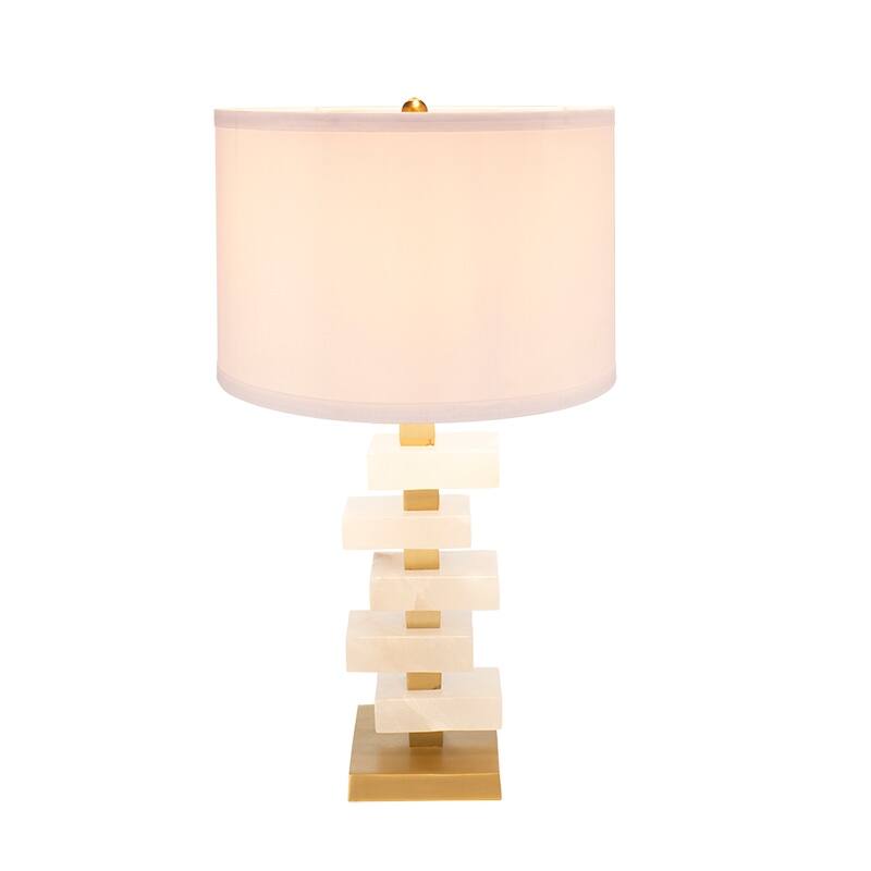 D15x26.7" White and Gold Alabaster Slab Table Lamp (Lamp Shade Assembly Required)